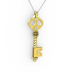 Anahtar Kolye - Pırlanta 14 ayar altın kolye (0.11 karat, 40 cm beyaz altın rolo zincir) #10wihh4
