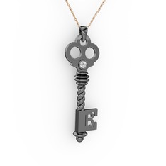 Anahtar Kolye - Pırlanta 925 ayar siyah rodyum kaplama gümüş kolye (0.11 karat, 40 cm rose altın rolo zincir) #1116iwz