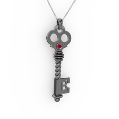 Anahtar Kolye - Kök yakut 925 ayar siyah rodyum kaplama gümüş kolye (40 cm gümüş rolo zincir) #12d1ded