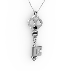 Anahtar Kolye - Siyah zirkon 14 ayar beyaz altın kolye (40 cm gümüş rolo zincir) #12oxr2o