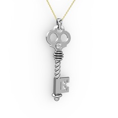Anahtar Kolye - Pırlanta 925 ayar gümüş kolye (0.11 karat, 40 cm altın rolo zincir) #12vgmp