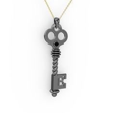 Anahtar Kolye - Siyah zirkon 925 ayar siyah rodyum kaplama gümüş kolye (40 cm altın rolo zincir) #13xiu0j
