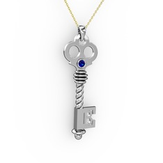 Anahtar Kolye - Lab safir 925 ayar gümüş kolye (40 cm altın rolo zincir) #142kzik