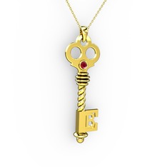 Anahtar Kolye - Kök yakut 925 ayar altın kaplama gümüş kolye (40 cm altın rolo zincir) #15xudei