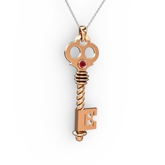Anahtar Kolye - Kök yakut 18 ayar rose altın kolye (40 cm beyaz altın rolo zincir) #16p2l9f