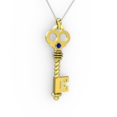 Anahtar Kolye - Lab safir 14 ayar altın kolye (40 cm beyaz altın rolo zincir) #16vne2e