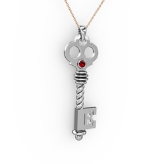 Garnet 18 ayar beyaz altın kolye (40 cm rose altın rolo zincir)