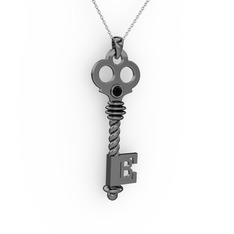 Anahtar Kolye - Siyah zirkon 925 ayar siyah rodyum kaplama gümüş kolye (40 cm beyaz altın rolo zincir) #18blx1b