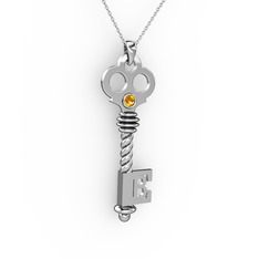 Anahtar Kolye - Sitrin 14 ayar beyaz altın kolye (40 cm beyaz altın rolo zincir) #18l1uv2