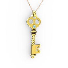 Anahtar Kolye - Akuamarin 8 ayar altın kolye (40 cm rose altın rolo zincir) #18t8e1p