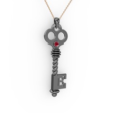 Anahtar Kolye - Kök yakut 925 ayar siyah rodyum kaplama gümüş kolye (40 cm rose altın rolo zincir) #19k3ks4
