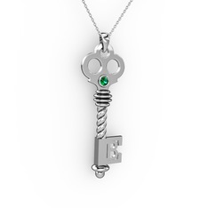 Anahtar Kolye - Yeşil kuvars 8 ayar beyaz altın kolye (40 cm gümüş rolo zincir) #1a5ww42