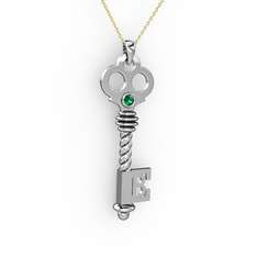 Anahtar Kolye - Yeşil kuvars 14 ayar beyaz altın kolye (40 cm altın rolo zincir) #1amamrk
