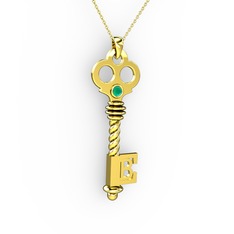 Anahtar Kolye - Kök zümrüt 14 ayar altın kolye (40 cm altın rolo zincir) #1aoimml