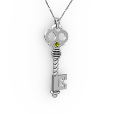 Anahtar Kolye - Peridot 14 ayar beyaz altın kolye (40 cm gümüş rolo zincir) #1axr7my