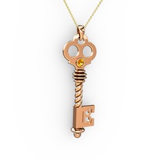 Anahtar Kolye - Sitrin 8 ayar rose altın kolye (40 cm altın rolo zincir) #1b3g2px