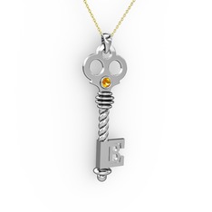 Anahtar Kolye - Sitrin 8 ayar beyaz altın kolye (40 cm altın rolo zincir) #1boob3i