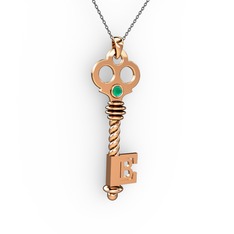 Anahtar Kolye - Kök zümrüt 14 ayar rose altın kolye (40 cm gümüş rolo zincir) #1cnojim