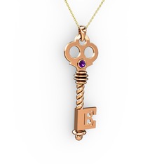 Ametist 14 ayar rose altın kolye (40 cm altın rolo zincir)