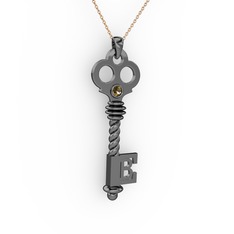 Anahtar Kolye - Dumanlı kuvars 925 ayar siyah rodyum kaplama gümüş kolye (40 cm gümüş rolo zincir) #1e7lw5i