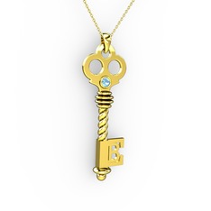 Anahtar Kolye - Akuamarin 925 ayar altın kaplama gümüş kolye (40 cm altın rolo zincir) #1efrbn1