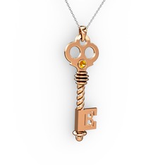 Anahtar Kolye - Sitrin 925 ayar rose altın kaplama gümüş kolye (40 cm beyaz altın rolo zincir) #1enbn6t