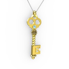Anahtar Kolye - Akuamarin 18 ayar altın kolye (40 cm beyaz altın rolo zincir) #1esj024