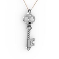 Anahtar Kolye - Siyah zirkon 18 ayar beyaz altın kolye (40 cm gümüş rolo zincir) #1f8o1lx