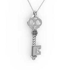 Anahtar Kolye - Beyaz zirkon 925 ayar gümüş kolye (40 cm beyaz altın rolo zincir) #1fo093x