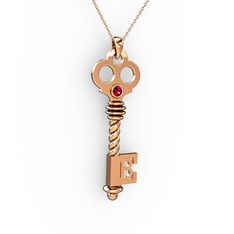 Anahtar Kolye - Rodolit garnet 18 ayar rose altın kolye (40 cm gümüş rolo zincir) #1gcj015