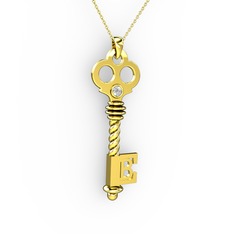 Anahtar Kolye - Beyaz zirkon 8 ayar altın kolye (40 cm altın rolo zincir) #1gp8eoe