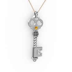 Anahtar Kolye - Sitrin 8 ayar beyaz altın kolye (40 cm rose altın rolo zincir) #1gvqnnl