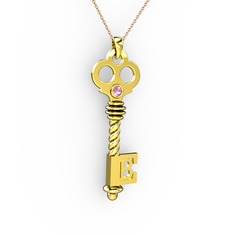 Anahtar Kolye - Pembe kuvars 14 ayar altın kolye (40 cm gümüş rolo zincir) #1ia1uqv