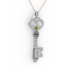 Peridot 14 ayar beyaz altın kolye (40 cm rose altın rolo zincir)