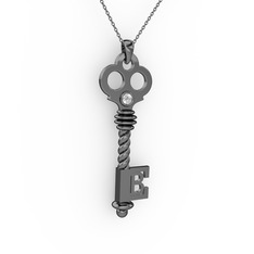Anahtar Kolye - Pırlanta 925 ayar siyah rodyum kaplama gümüş kolye (0.11 karat, 40 cm gümüş rolo zincir) #1kl3xfe