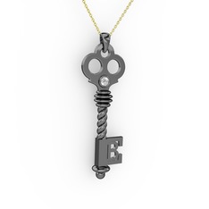 Anahtar Kolye - Beyaz zirkon 925 ayar siyah rodyum kaplama gümüş kolye (40 cm altın rolo zincir) #1m3tv8f