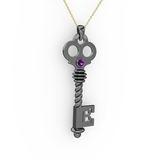 Anahtar Kolye - Ametist 925 ayar siyah rodyum kaplama gümüş kolye (40 cm gümüş rolo zincir) #1m6e7r