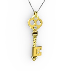 Anahtar Kolye - Beyaz zirkon 925 ayar altın kaplama gümüş kolye (40 cm gümüş rolo zincir) #1ne0u58