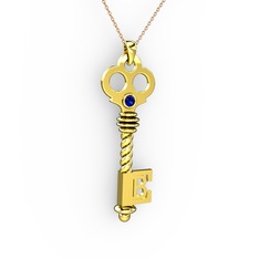 Anahtar Kolye - Lab safir 925 ayar altın kaplama gümüş kolye (40 cm rose altın rolo zincir) #1npgre6
