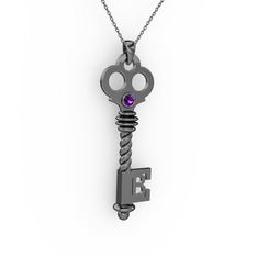 Anahtar Kolye - Ametist 925 ayar siyah rodyum kaplama gümüş kolye (40 cm gümüş rolo zincir) #1obr0nx