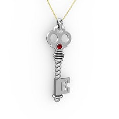 Anahtar Kolye - Garnet 18 ayar beyaz altın kolye (40 cm gümüş rolo zincir) #1ozikw1