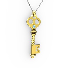 Anahtar Kolye - Akuamarin 14 ayar altın kolye (40 cm gümüş rolo zincir) #1p545uc