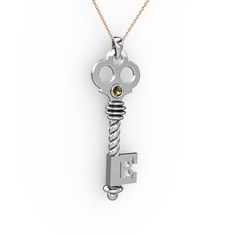 Anahtar Kolye - Dumanlı kuvars 18 ayar beyaz altın kolye (40 cm gümüş rolo zincir) #1pfb6jp