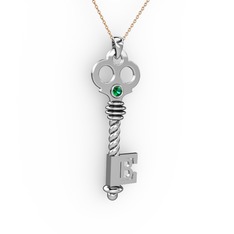 Anahtar Kolye - Yeşil kuvars 18 ayar beyaz altın kolye (40 cm rose altın rolo zincir) #1qb1qv