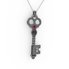 Anahtar Kolye - Rodolit garnet 925 ayar siyah rodyum kaplama gümüş kolye (40 cm gümüş rolo zincir) #1ql0spy