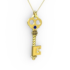 Anahtar Kolye - Lab safir 925 ayar altın kaplama gümüş kolye (40 cm altın rolo zincir) #1s7n5ga
