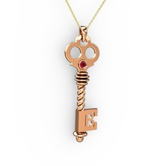 Anahtar Kolye - Kök yakut 18 ayar rose altın kolye (40 cm altın rolo zincir) #1sn1gtm
