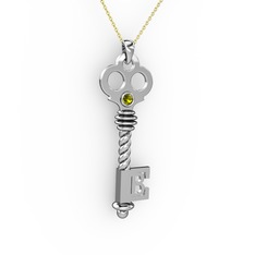 Anahtar Kolye - Peridot 18 ayar beyaz altın kolye (40 cm altın rolo zincir) #1t0q43v