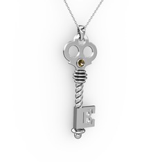 Anahtar Kolye - Dumanlı kuvars 925 ayar gümüş kolye (40 cm beyaz altın rolo zincir) #1uua5vi