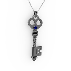 Anahtar Kolye - Lab safir 925 ayar siyah rodyum kaplama gümüş kolye (40 cm beyaz altın rolo zincir) #1vton4c
